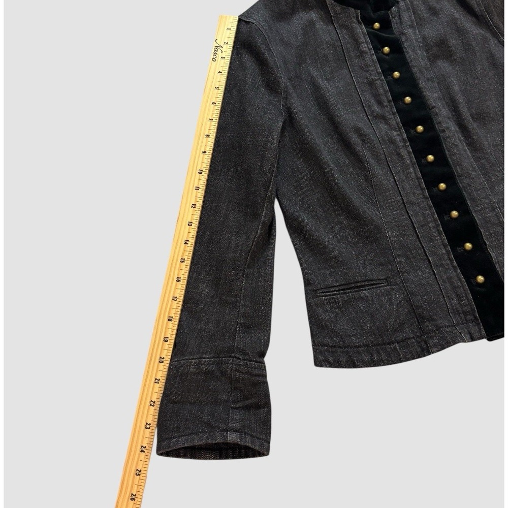 Lauren Jeans Co Ralph Lauren Women's Large Black Denim Jacket Velvet Trim - Picture 7 of 10